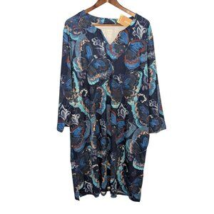 Lightbare Womens Butterfly Print Dress 3XL UPF 50+ Polyester & Spandex Long Slee